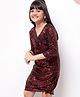 Hola Bonita Knit Sequin Cowl Long Sleeves Party Dress - Black and Red