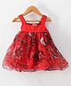 Qvink Organza Sleeveless Floral Printed Flared Dress - Red