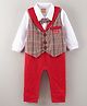 Wow Clothes Full Sleeves Checkered Party Romper with Attached Waist Coat - Red