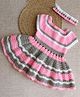 Woonie Handmade Short Sleeves Striped Patterned Handmade Frock With Coordinating Headband - Pink & Grey