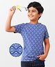 Earthy Touch Half Sleeves Printed Knit T-Shirt - Indigo Blue