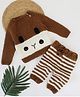 Woonie Handmade Full Sleeves Bunny Face Detail Sweater With Striped Pant - Brown