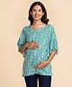 Bella Mama Woven  Butterfly Sleeves Maternity Top Floral Print - Sea Green