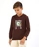 Primo Gino Full Sleeves Cotton Hooded Sweatshirts Placement Print - Brown