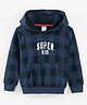 Simply Full Sleeves Checked Hoodie Text Print - Navy Blue