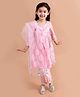 Pspepaches Three Fourth Sleeves Seamless Flower Motif Printed Angrakha Kurta With Coordinaitng Lace & Gota Flower Embellished Dupatta & Salwar - Pink