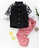 Knotty Kids Full Sleeves Checkered Sleeves Detail Shirt With Pant - Black & Pink