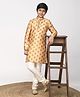 Lilpicks Couture Full Sleeves Floral Motif Printed Kurta With Pyjama - Yellow White