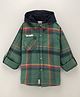 Little Kangaroos Full Sleeves Hooded Checks Shirt -  Green