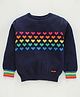 Vitamins Full Sleeves Cotton Intarsia Design Flat Knit Winter Tee - Blue