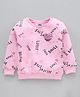 Vitamins Full Sleeves Cotton Sweatshirt Text Print With Sequin Heart- Pink