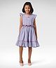 Soleilclo Cap Sleeves Diamond Design Detail Dress With Fabric Checkered Frill Belt And Pair Of Bows - Blue