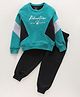 Smarty 100% Cotton French Terry Full Sleeves Tracksuit Set Text Print - Green