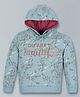 Plum Tree Full Sleeves Floral & Beautiful Glitter Text Printed Hoodie Sweatshirt - Aqua