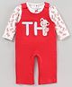 ToffyHouse Sleeveless Dungaree Style Romper with Full Sleeves T-Shirt Bear Print & Applique - Red