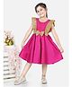 BownBee Short Sequin Frill Sleeves Silk Blend Party Wear Dress - Pink & Golden