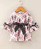 Dew Drops Suede Full Sleeves Checked Winter Frock - Peach