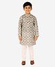P-MARK Full Sleeves Damask Style & Floral Motif Printed Kurta Pyjama Set - Blue