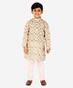 P-MARK Full Sleeves Damask Style & Floral Motif Printed Kurta Pyjama Set - Light Green
