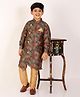 P-MARK Full Sleeves Floral Motif Self Design Kurta & Pyjama Set - Dark Brown