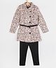 Peppermint Full Sleeves All Over Embroidered Coat & Solid Leggings Set - Peach