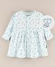 Child World Full Sleeves One Piece Dress Bear Print - Light Blue