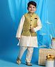 Vastramay Full Sleeves Solid Kurta & Pajama With Motif Woven Self Design Jacket - Cream & Yellow