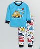 Little Marine Full Sleeves Vehicles Printed Night Suit - Blue