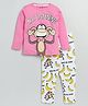 Little Marine Full Sleeves Monkey & Banana Printed Night Suit - Pink