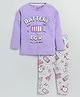 Little Marine Full Sleeves Battery Low Text Placement Printed Tee With All Over Alarm & Heart Printed Pyjama - Purple