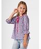 Kate & Oscar Three Fourth Puffed Sleeves Floral Printed & Pleated Top - Blue