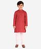 P-MARK Full Sleeves Self Design Kurta With Pyjama - Red