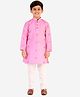 P-MARK Full Sleeves Self Design And Foil Checkered Kurta With Pyjama - Pink