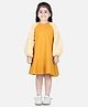 Aww Hunnie Full Raglan Puffed Checkered Sleeves Flared Dress -  Yellow