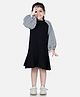 Aww Hunnie Full Raglan Puffed Checkered Sleeves Flared Dress - Black