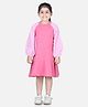 Aww Hunnie Full Raglan Puffed Checkered Sleeves Flared Dress - Pink