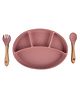 Taabartoli Silicone Plate With Suction Bamboo Spoon and Fork Set - Pink