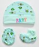 JARS Collections 100% Cotton Cap Mittens And Booties Green - Diameter 11.5 cm