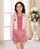 Cutecumber Full Sleeves Shepherd Checked & Vintage Floral Printed Shrug With Placement Embroidered Curved Hem Overlapped Dress - Pink