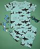 Be Awara Half Sleeves All Over Hello Text & Shark Printed Tee With Coordinating Shorts - Blue