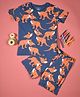 Be Awara Half Sleeves All Over Hanky Tied Kangaroo Printed Tee With Coordinating Shorts - Dark Blue