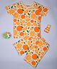 Be Awara Half Sleeves All Over Orange & Orange Slice Printed Tee With Coordinating Shorts - Cream & Orange