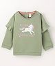 ToffyHouse Full Sleeves Fleece Light Winter Top Unicorn Print - Olive