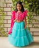 Fairies Forever Flutter Sleeves Scallop Design Embroidered Choli With Tiered Lehenga And Dupatta - Pink Blue