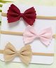 Knotty Ribbons Set of 3 Scalloped Bow Headbands - Maroon Pink Beige