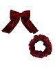 Arendelle Combo Of Small Velvet Hair Bow And Scrunchie - Maroon
