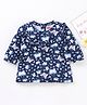Babyhug Three Fourth Peasent Sleeves T-Shirt  With Butterfly Print - Navy Blue