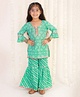 The Mom Store Three Fourth Bell Sleeves Bandhani & Leheriya Lace Embellished Kurta & Sharara Set - Teal Green