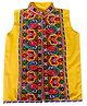 Aglare Sleeveless Garba & Navratri Theme Kutch Koti Embroidered & Mirror Embellished Gujarati Jacket - Yellow