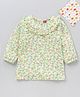 Babyhug Three Fourth Peasant Sleeves With Frill Detailing Floral Print Top - Green